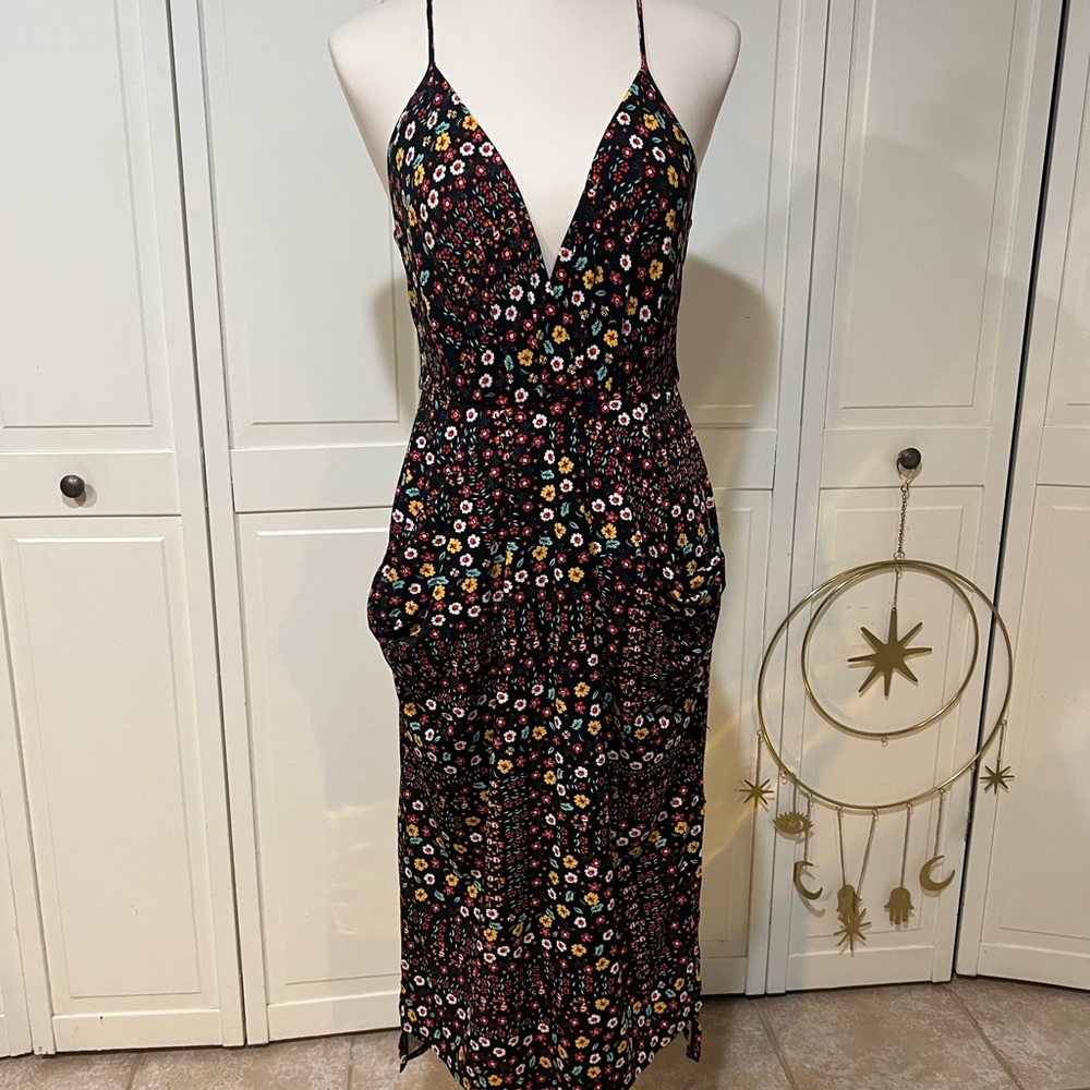 BCBGeneration Black Floral Midi Dress